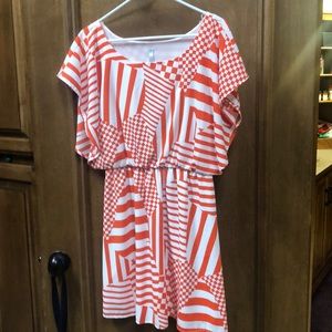 Geometric orange and white dress